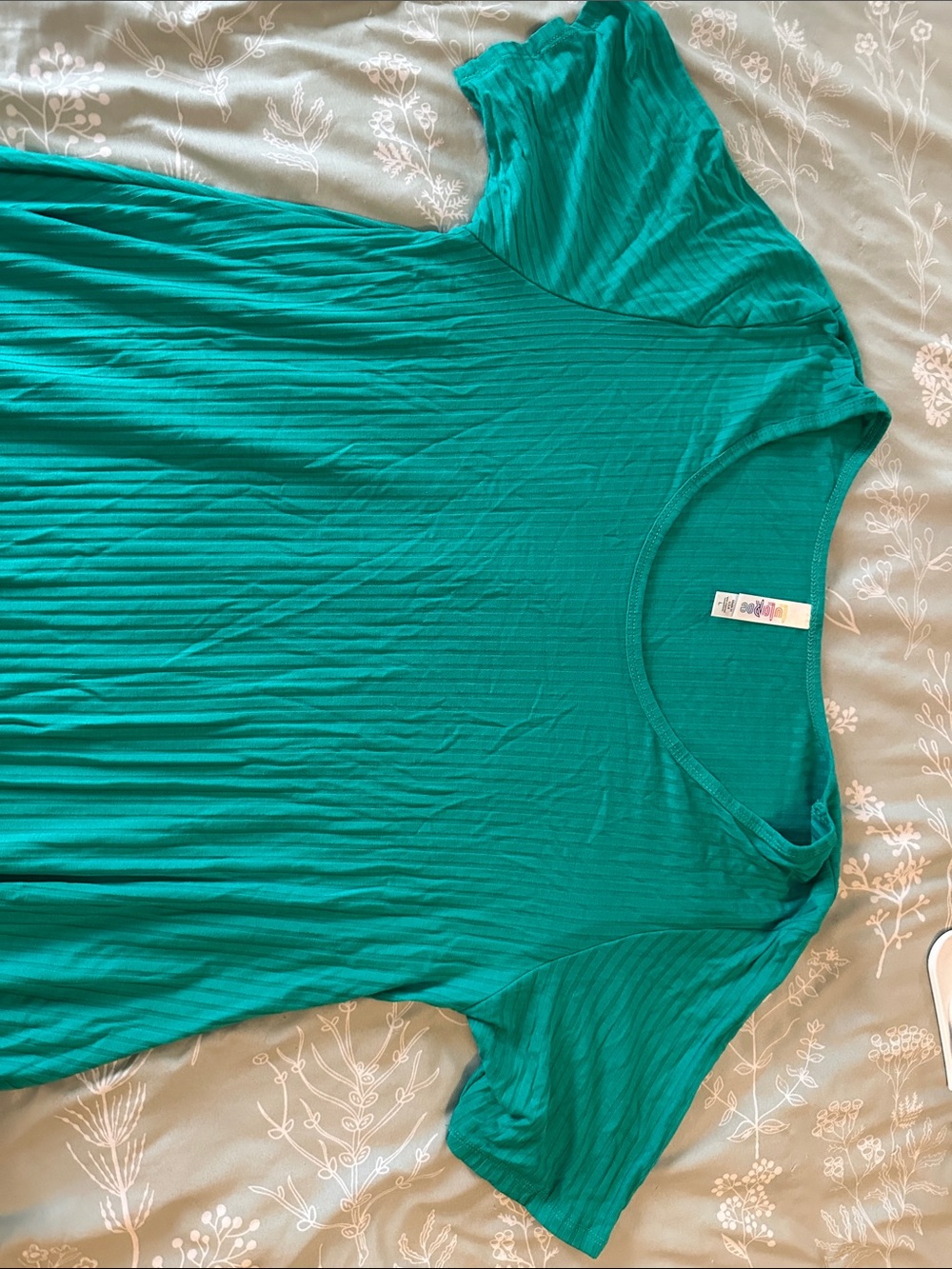 LuLaRoe Teal Short Sleeve Ribbed Knit Top